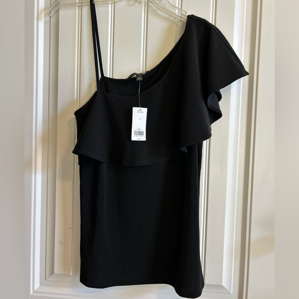 Banana Republic Black One-Shoulder Ruffle Blouse